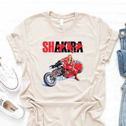 Shakira T Shirt Akira Shotaro Kaneda Motorcycle Japan Anime T-shirts Manga Tokoyo Fashion Harajuku Funny Oversized Men's Tees