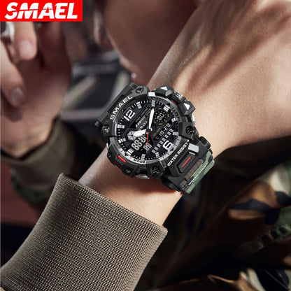 SMAEL 8072 Men's Analog Digital Dual Display Sport Watch - 50M Waterproof LED Backlight Alarm Stopwatch Chronograph Dual Time Zo