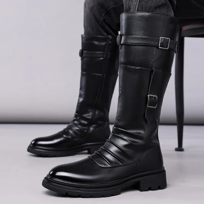 Men's Autumn Winter Vintage Outdoor Long Boots British Style Work Boots High Top Men's Leather Boots-1307