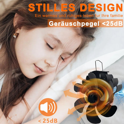 Magnetic 6-Blade Heat Powered Wood Stove Fan for Chimneys and Pipes Efficient Heat Circulation Suitable for Wood/Log Burner