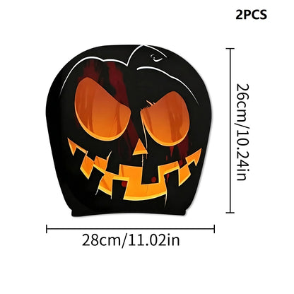 2Pcs Universal Elastic Halloween Horror Face Car Headrest Covers Soft Polyester Washable Dustproof Protective Decorative Sleeve