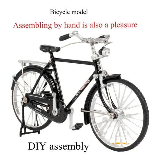 DIY Assembled 1:10 Model Alloy Retro Bike Diecast Decoration Model Metal Toy Black Bicycle Simulation Collection Toys for boys
