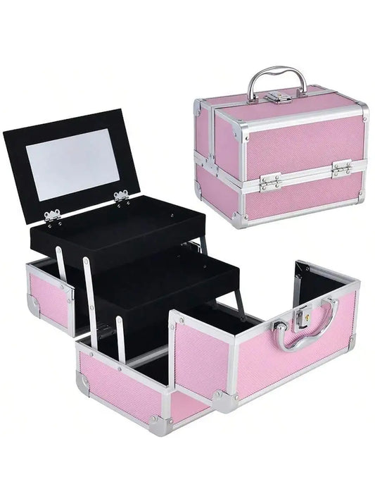 Portable Makeup Case with Lock & Mirror | Professional Cosmetic Organizer for Travel, Nail Tech & Aestheticians | Secure Storage