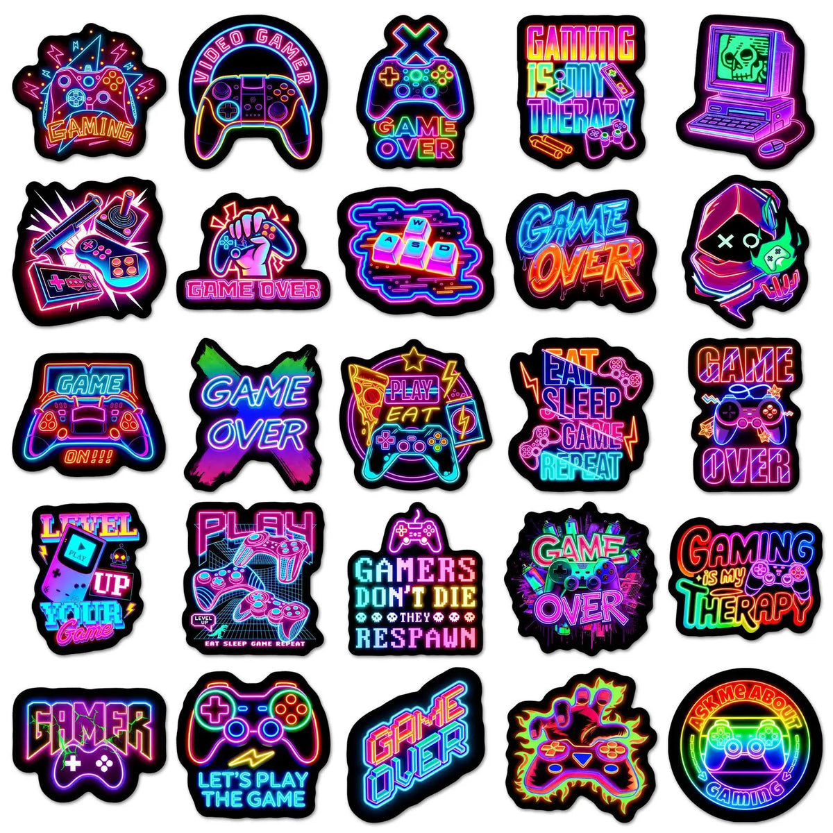 50-100PCS Neon Gamer Aesthetic Stickers Cool Game Controller Colorful Graffiti Trendy Waterproof Decals for DIY Notebook