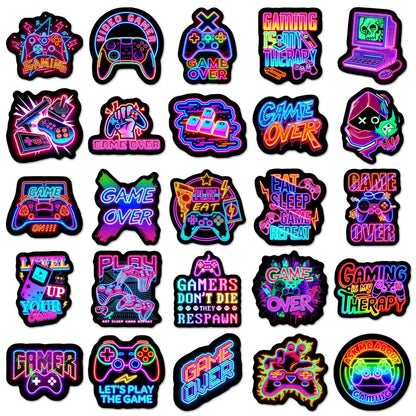 50-100PCS Neon Gamer Aesthetic Stickers Cool Game Controller Colorful Graffiti Trendy Waterproof Decals for DIY Notebook