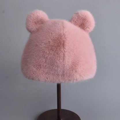 Winter Luxury Faux Mink Fur Beanies Caps Women's Earmuffs Fashion Warm Cap Berets Faux Mink Fur Brim 2026 Fashion Warmer Cap