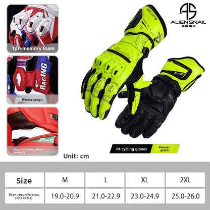ALIEN SNAIL Motorcycle Racing Gloves Full‑Finger Protective Cowhide TPR Anti‑fall Riding Gloves for Men Women Motorcross Guantes