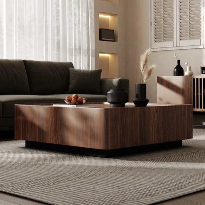 Black Walnut Solid Wood Coffee Table,Modern Square Storage Living Room Furniture,Nordic Style Minimalism Walnut Color Tea Table