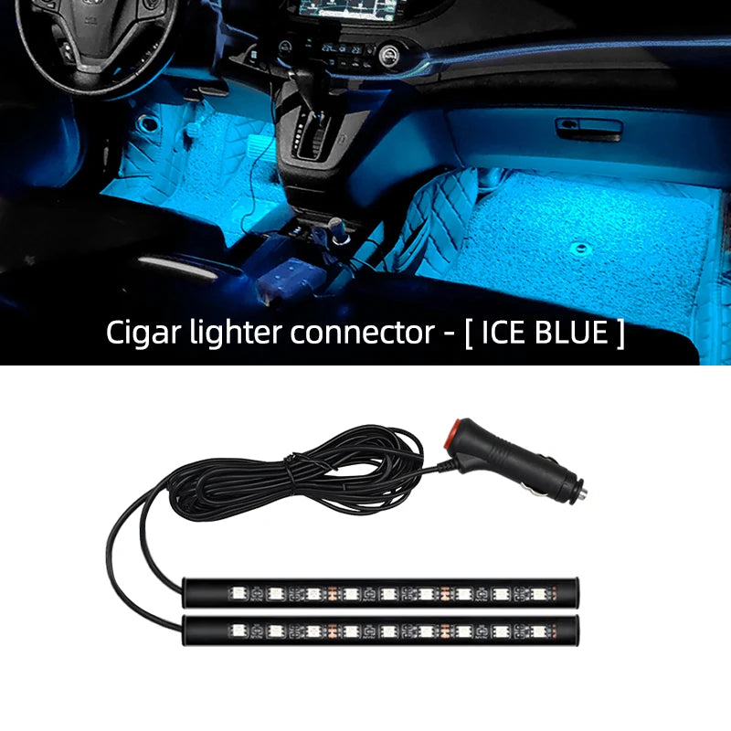 5V/12V Car Interior Backlight Ambient Mood Foot Light with Cigarette Lighter USB Decorative Atmosphere Lamp Car Accessories