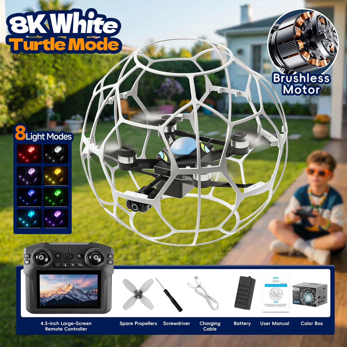 V51 Drone for Soccer Competition 3D Full Protection Brushless RC Quadcopter with HD FPV Camera RC Flying Ball Kids Gift Toys