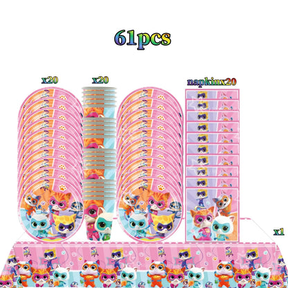 Superkittie Birthday Party Decoration Tableware Tablecloth Plate Cup Napkin Balloon Cake Decor superkitties Party Favors Supply