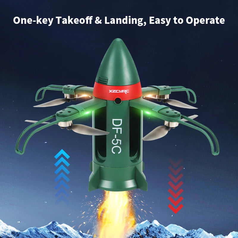 DF-5C Rocket Drone Brushless Motor Flame Spray LED Lights 2.4G RC Foldable One Key Takeoff Landing Headless Mode Kids Toy