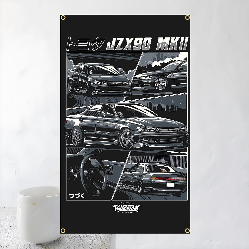 60x90cm 90x150cm Racing JDM Car Art Flag Polyester Printed Banner For Home Decoration