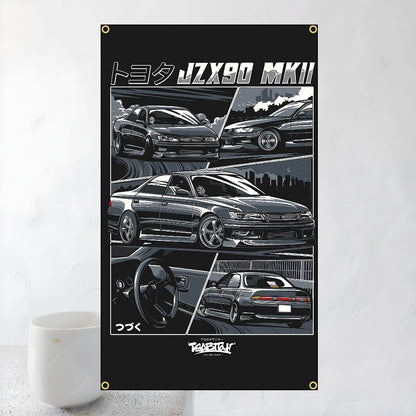 60x90cm 90x150cm Racing JDM Car Art Flag Polyester Printed Banner For Home Decoration