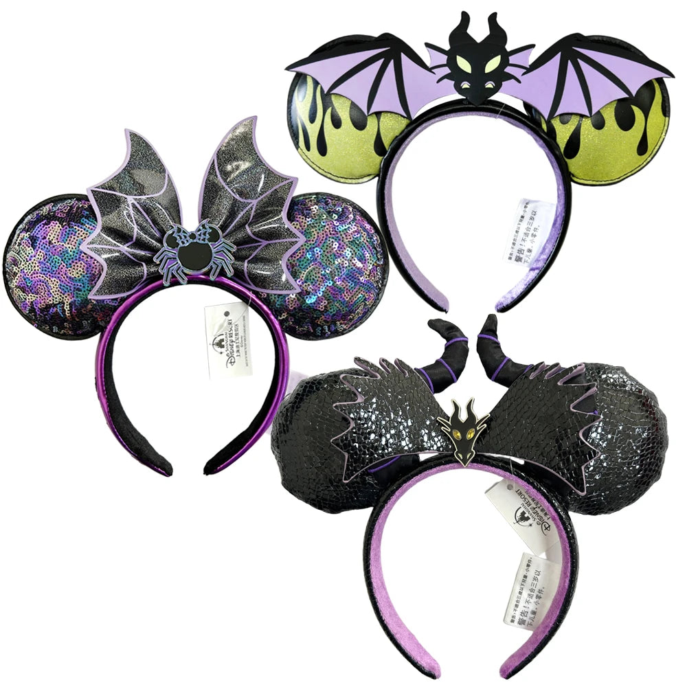 Halloween Minnie Mouse Ear Headband Adults/Child Disneyland Spider Bat PU Leather Bow Ear Women Christmas Gifts