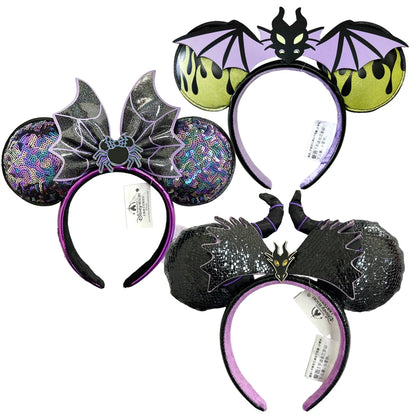 Halloween Minnie Mouse Ear Headband Adults/Child Disneyland Spider Bat PU Leather Bow Ear Women Christmas Gifts