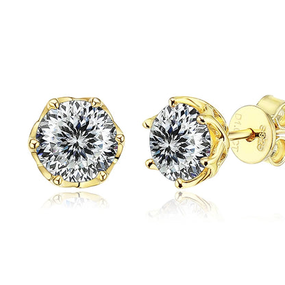 Butterflykiss S925 Sterling Silver Gold Plated D Color Moissanite Stud Earrings For Women Top Quality Sparkling Wedding Jewelry