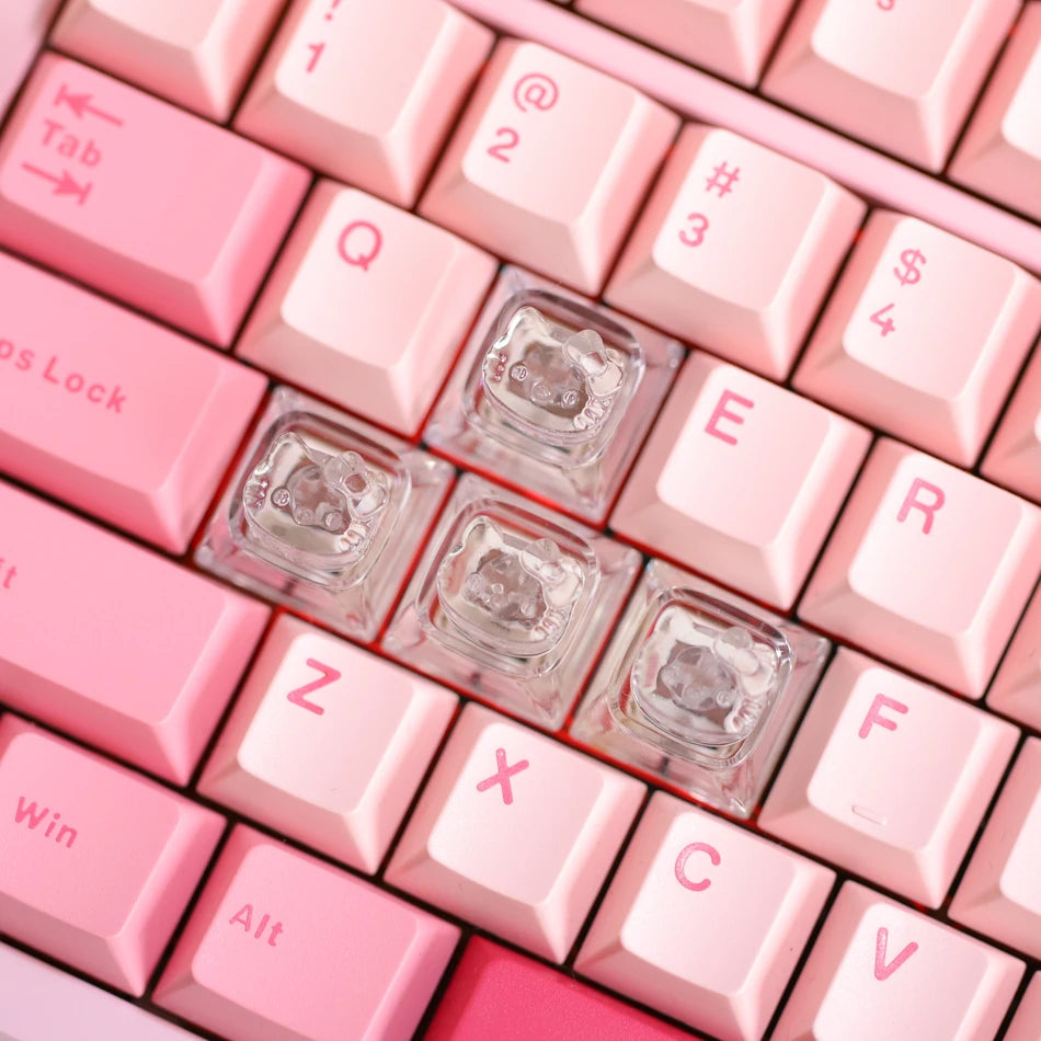 4pcs Transparent Hello Kitty Keycaps for Cherry Mx Switch Mechanical Gamer Keyboard Cute Backlit RGB Keycap Pink WASD Key Caps