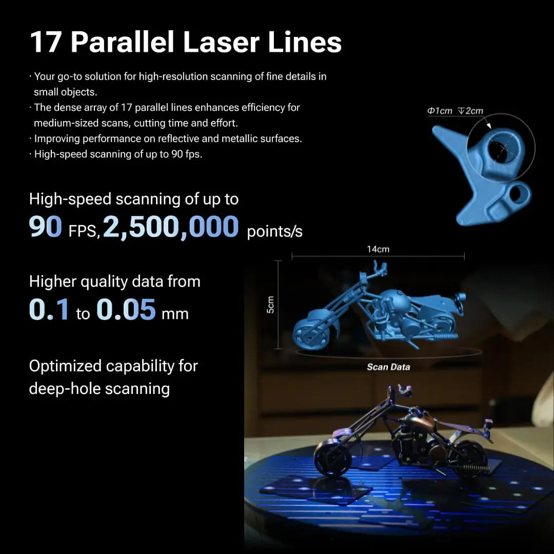 SHINING 3D Scanner EINSTAR 2 Wireless 3D Scan High Accuracy Support Marker-Free Scanning 17 Blue Laser Line/NIR Light
