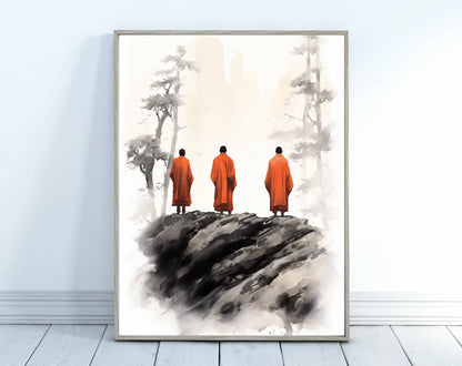Japanese Zen Lotus Buddha Monk Koi Fish Forest Mountain Poster and Prints Canvas Printing Wall Art Picture for Living Room Decor