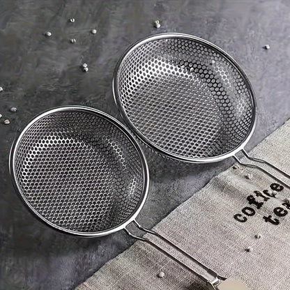 Stainless Steel Colander with Wooden Handle - Fine Mesh Skimmer Spoon for Cooking, Food Prep  Grease Filtering for Pasta Noodles
