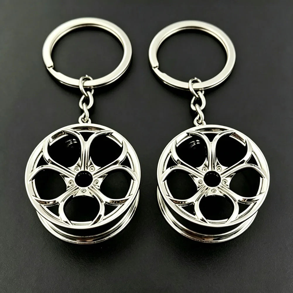 2Pcs Creative Mini Car Modification Wheel Keychain Auto Enthusiast Metal Key Rings Alloy Accessories for Men Woman Lover Gifts