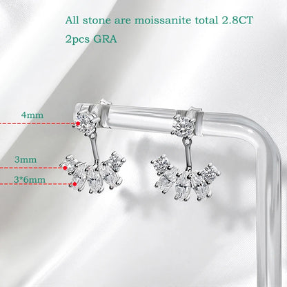 Smyoue Certified All Moissanite Drop Earrings for Women Detachable Earcuff Party Jewelry Pure 925 Silver Stud Earring 2 Use Way