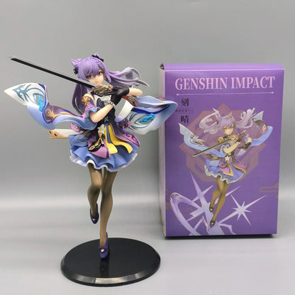 25CM Anime Figure Genshin Impact Keqing Swing A Sword Standing Sword Hu tao Model Toy PVC Collection Toy Desktop Decoration