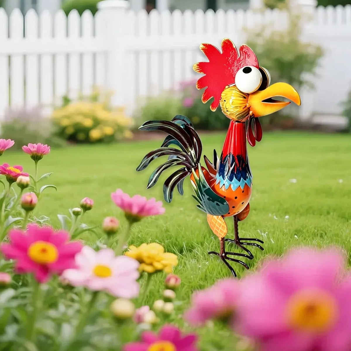 Garden Rooster Statues Sculpture Metal Outdoor Animal Statue Chicken Ornaments Yard Art for Backyard Patio Lawn Decorations for