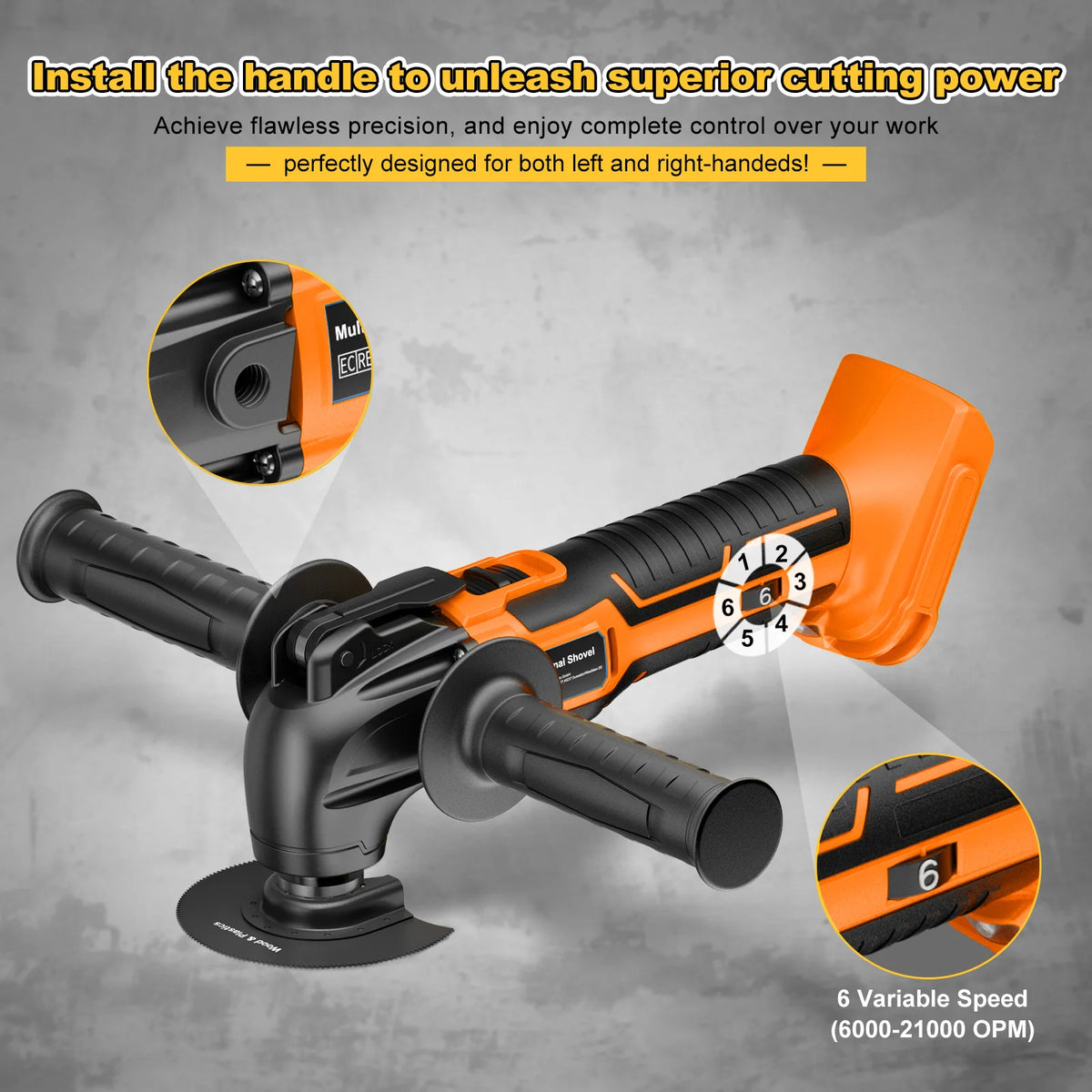 Nananuu Cordless Oscillating Multi Tool 6 Gears Electric Saw Trimmer With Trimmer Shovel Cutting Woodworking Tool (NO Battery)