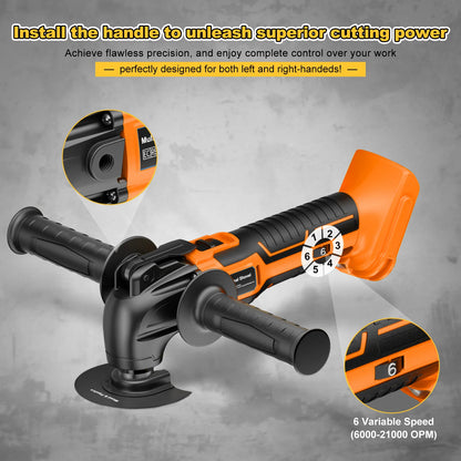 Nananuu Cordless Oscillating Multi Tool 6 Gears Electric Saw Trimmer With Trimmer Shovel Cutting Woodworking Tool (NO Battery)
