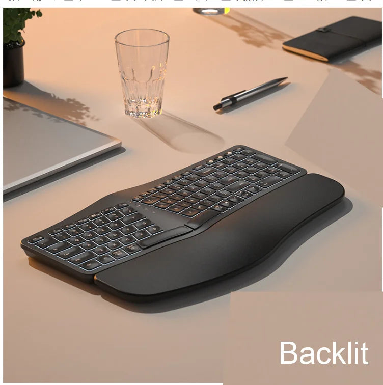 White Backlit Ergonomic Split Keyboard Bluetooth 2.4G Wireless Keyboard with Wrist Rest Rechageable Keyboard for Windows/Mac