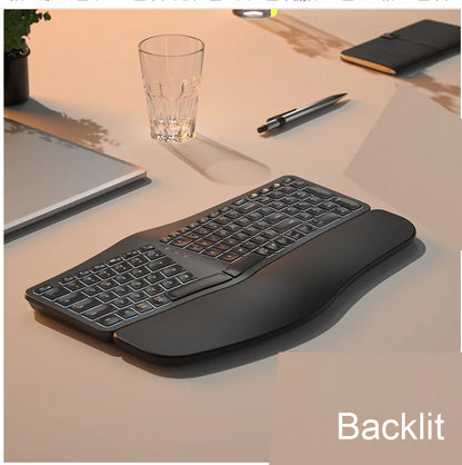 White Backlit Ergonomic Split Keyboard Bluetooth 2.4G Wireless Keyboard with Wrist Rest Rechageable Keyboard for Windows/Mac