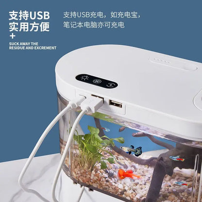 USB Mini Desktop Aquarium Built-in Water Pump / LED Light / Filter Self Circulation and Self Circulation Goldfish Tank
