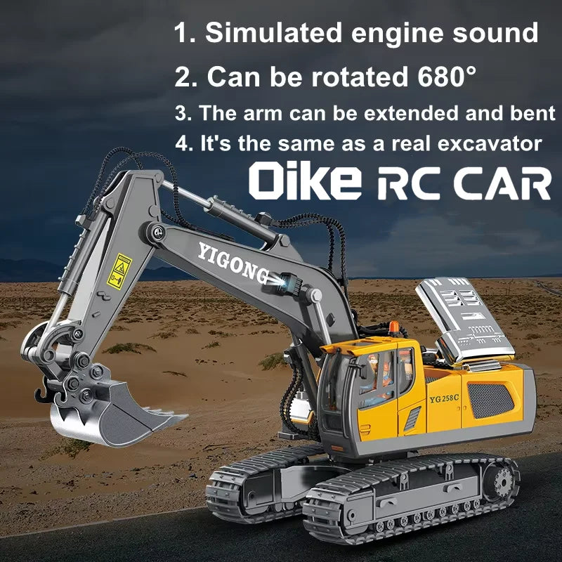 Oike 4WD Remote Control Excavator Alloy Dump Truck Bulldozer Radio Model RC Car Construction Vehicle with Lights Sound Toy Gift