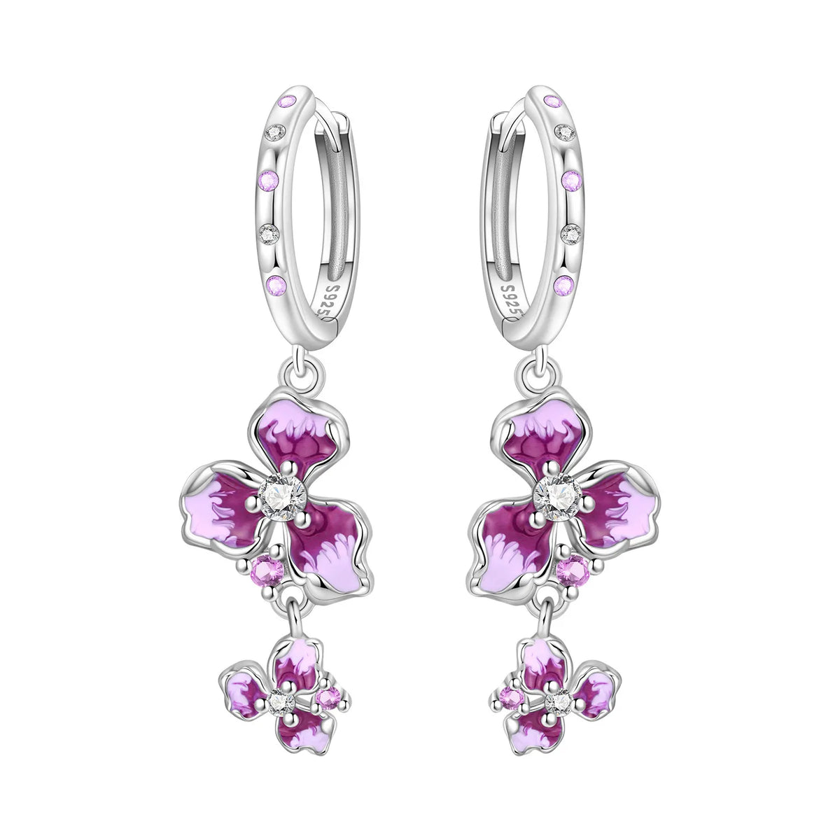 Orstarry Original 925 Sterling Silver Blue Iris Flower Earrings Women Hoop Earring Anniversary Jewelry Trendy Gifts