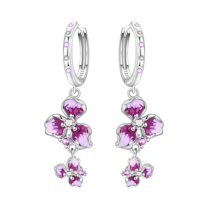 Orstarry Original 925 Sterling Silver Blue Iris Flower Earrings Women Hoop Earring Anniversary Jewelry Trendy Gifts