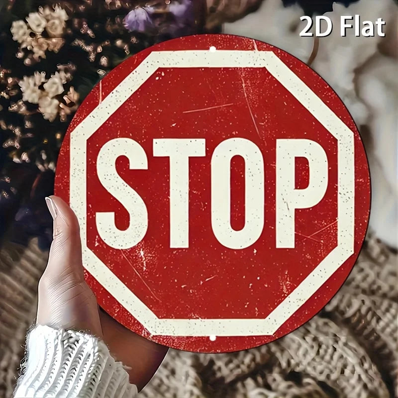 Vintage Distressed Stop Sign 2D Flat High Definition Metal Wall Art Sign Rustic Embossed Iron Painting Classic Road Traffic Warn