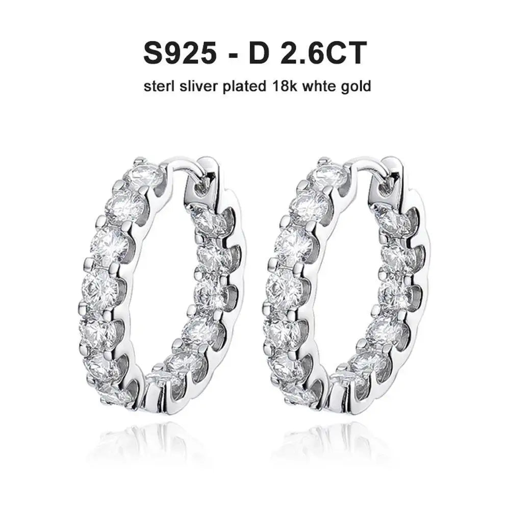 TY 2.6Ct D Color Moissanite 925 Sterling Sliver Plated White Gold Hoop Earring For Women Wedding Party Jewelry