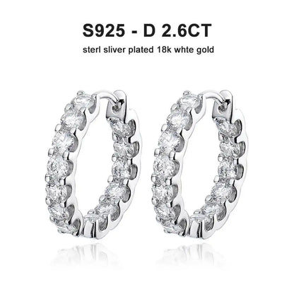 TY 2.6Ct D Color Moissanite 925 Sterling Sliver Plated White Gold Hoop Earring For Women Wedding Party Jewelry