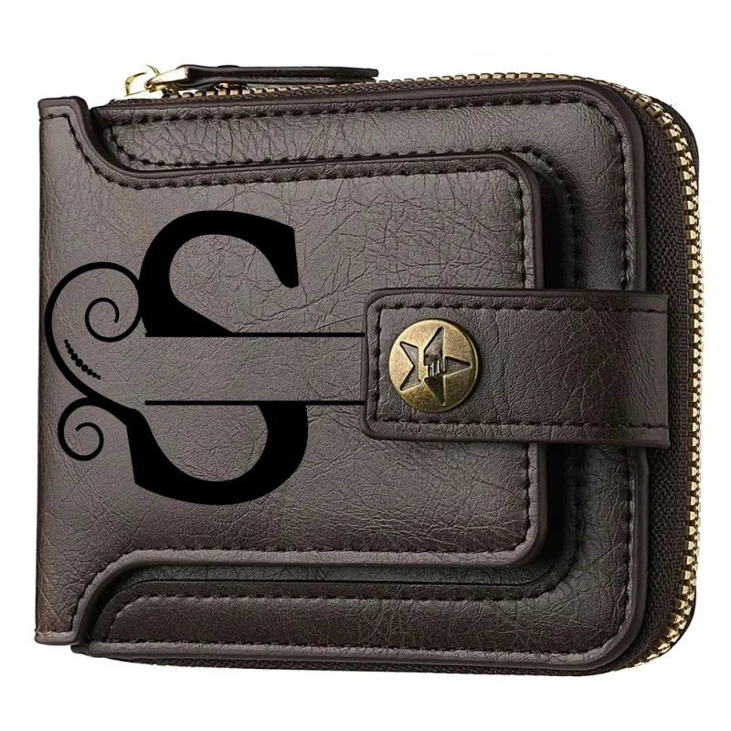 Personalized  PU Leather Chain Short Wallet For Man, Engraved Name&Text Bifold Stylish Brown Wallet For Man Valentines Birthday