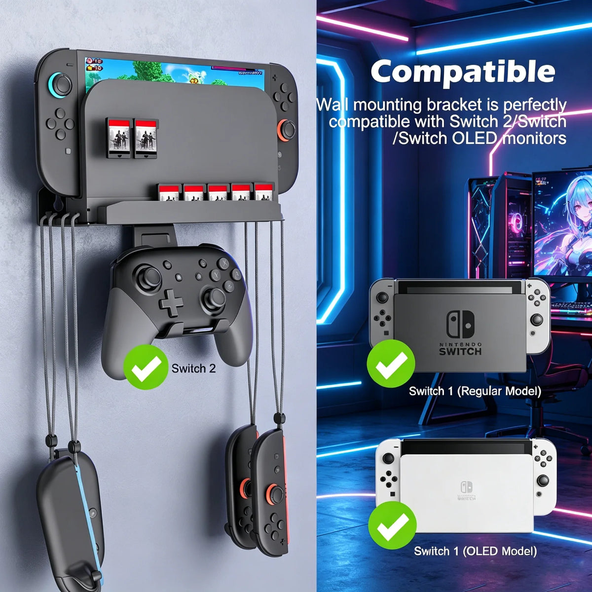 For Universal Metal Wall Mount for Nintendo Switch 2/Switch/OLED – with Protective Foam Strip, Space-Saving Game accessories