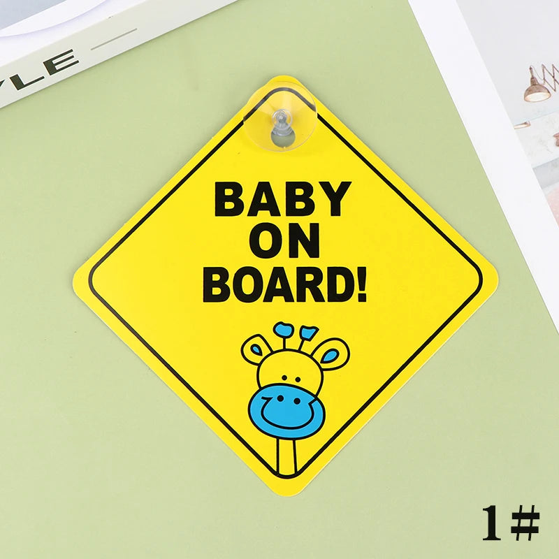 1pc Baby On Board Safety Car Window Suction Cup Yellow Warning Sign Accessor Driving Accessor Car Sticker Автомобильные Наклейки