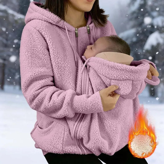 Maternity Clothes Autumn Winter Plush Hoodies Kangaroo Design Big Pockets Jackets For Pregnant Women Keep Warm Baby Wearing