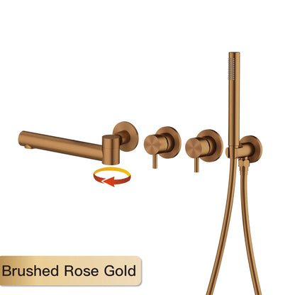 Simple Luxury Gun Gray Brass Bathroom Faucet with Wall Design and a Dual Handle Bathtub Mixer for Both Hot and Cold Water