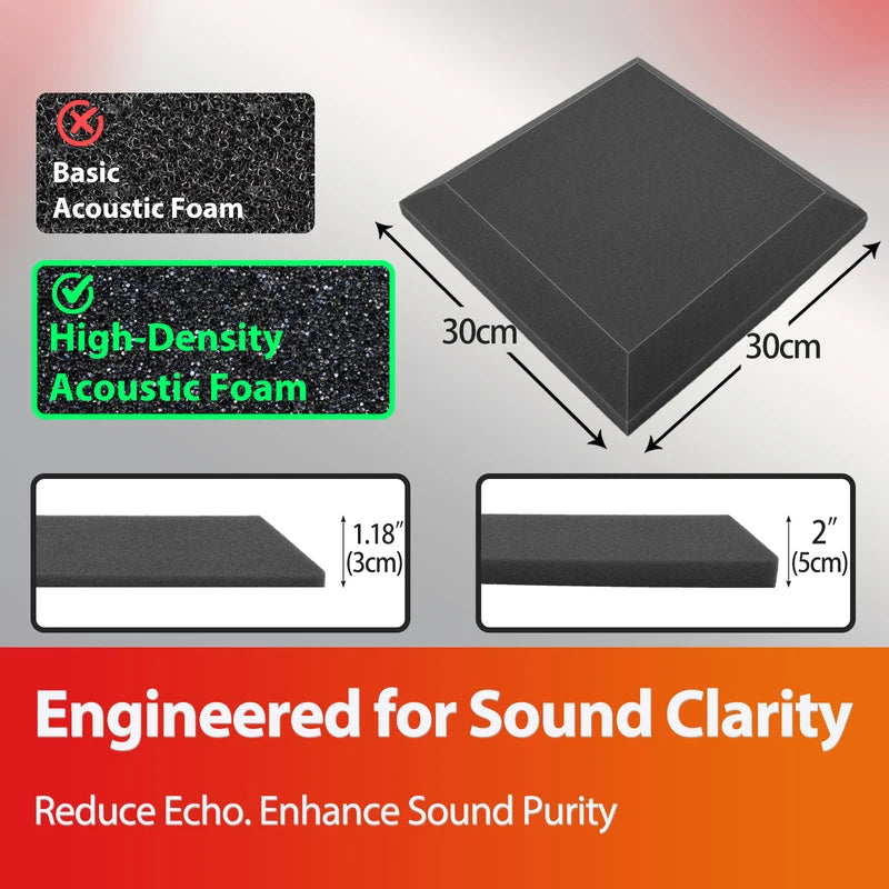 TOUO 6/12/24 Pcs Large Square Hypotenuse Acoustic Foam High Density Ktv Sound Foam Studio Acoustic Treatment Home Decoration