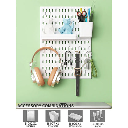 Study Room Pegboard with Shelves Tool Free Wall Grid Scratch Proof Easy to Install for Computer Desk Accessories