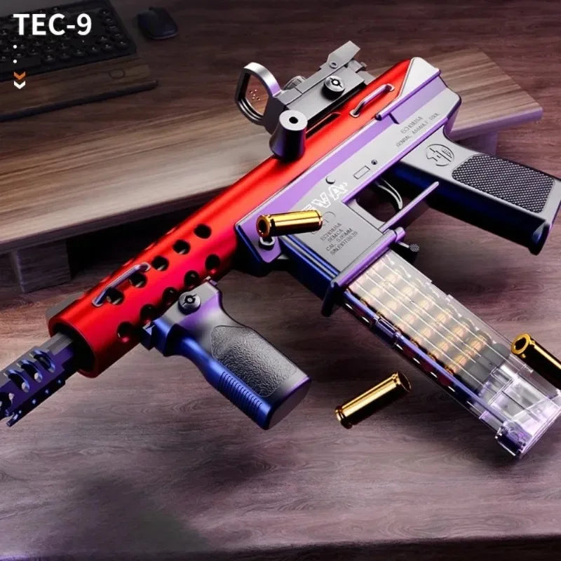 TEC9 Submachine Gun Toy Model Manually Loaded Shell Soft-Bullet Gun Can Be Fired Outdoor CS Shooting Game Christmas Gift