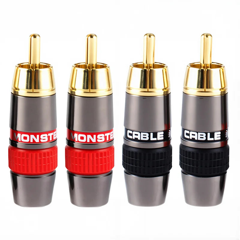 2/4/8/PCS Gold-Plated Monster Copper RCA Male Plug Lotus Solder Plug Extension Socket RCA Wiring Audio And Video Red Black
