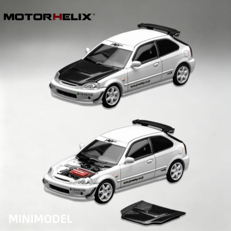 MOTORHELIX MH 1:64 EK9 JS Racing White Carbon TYPE R S2000 R34 Diecast Model Car